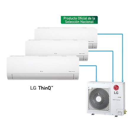 Vista frontal de Aire Acondicionado Multisplit Inverter, Compresor 34,000 BTU/h con 3 Evaporadoras 12,000 BTU/h, Frío, (Voltaje 230V / 60 HZ) A3UQ34GFAB